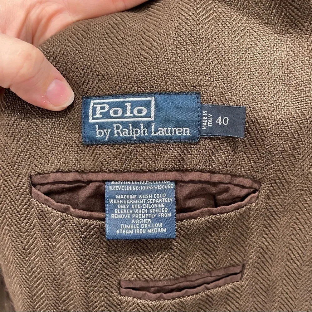 Polo Ralph Lauren Brown 2 Button Cotton Chevron Blazer Jacket Size 40 Italian